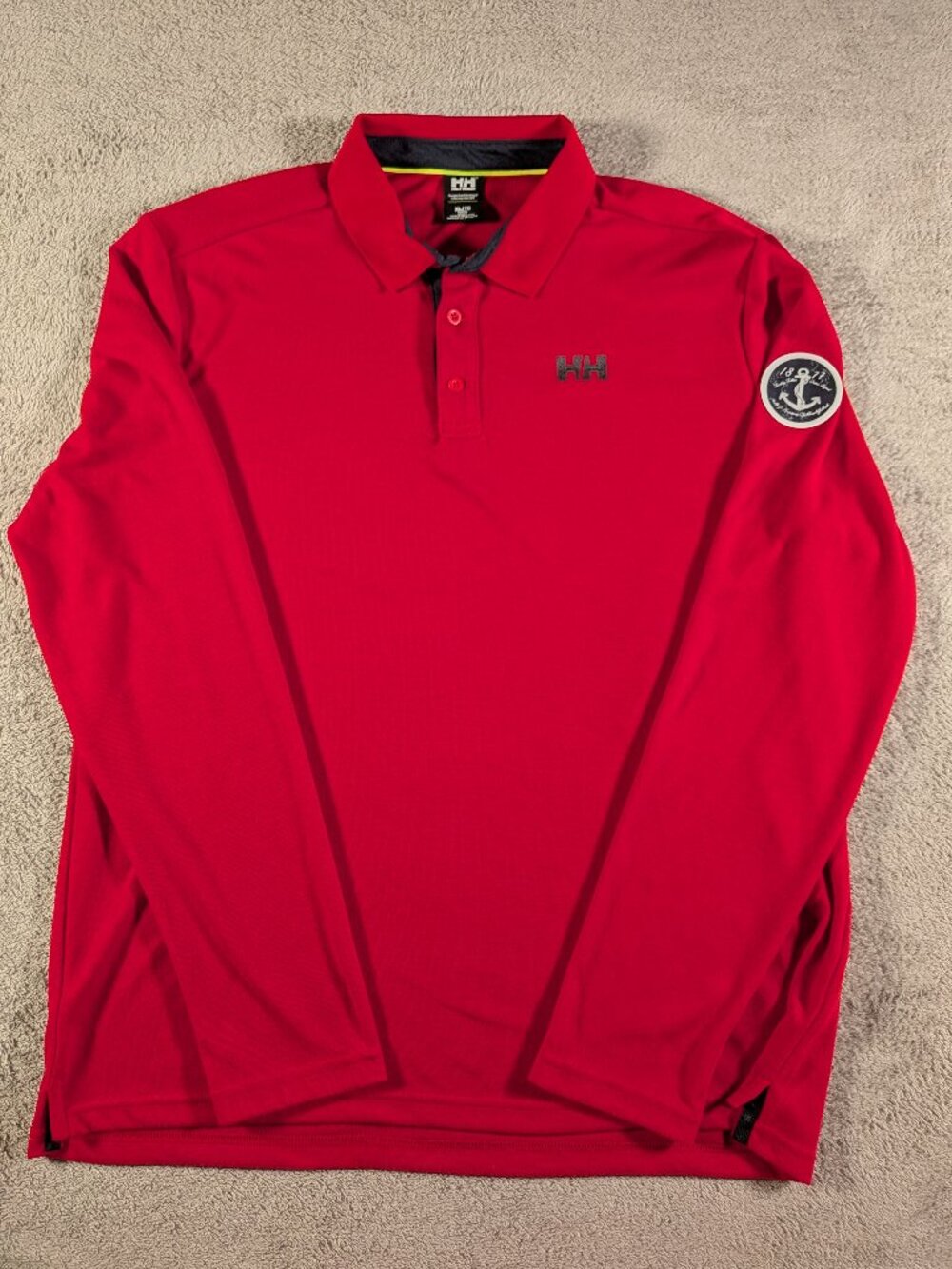 Helly Hansen XL Red Performance Long Sleeve Polo Anchor Patch